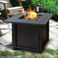 30" Brown Square Slat Top Fire Pit Table with Lid