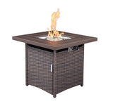 28" Brown Faux Rattan Design Square Propane Fire Pit with Glass Bead Rocks
