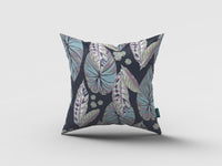 16? Blue Purple Tropical Leaf Zippered Suede Throw Pillow