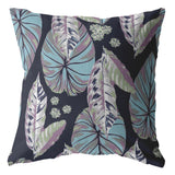 18? Blue Purple Tropical Leaf Zippered Suede Throw Pillow