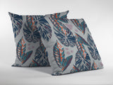 18? Blue Gray Tropical Leaf Zippered Suede Throw Pillow