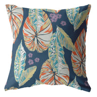 18? Orange Blue Tropical Leaf Zippered Suede Throw Pillow