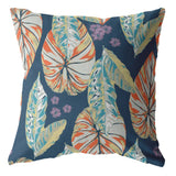 18? Orange Blue Tropical Leaf Zippered Suede Throw Pillow