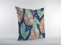 18? Orange Blue Tropical Leaf Zippered Suede Throw Pillow