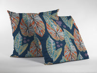 18? Orange Blue Tropical Leaf Zippered Suede Throw Pillow