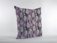 18? Lavender Black Fall Leaves Zippered Suede Throw Pillow