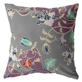16" Purple Gray Garden Zippered Suede Throw Pillow