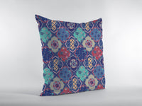 18? Navy Red Trellis Suede Zippered Throw Pillow