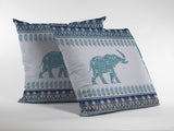 18? Teal Ornate Elephant Zippered Suede Throw Pillow
