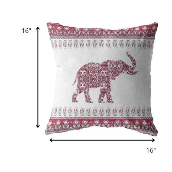 16? Red White Ornate Elephant Zippered Suede Throw Pillow