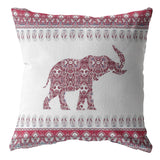 18? Red White Ornate Elephant Zippered Suede Throw Pillow