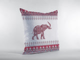 18? Red White Ornate Elephant Zippered Suede Throw Pillow