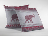 18? Red White Ornate Elephant Zippered Suede Throw Pillow