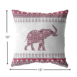 18? Red White Ornate Elephant Zippered Suede Throw Pillow