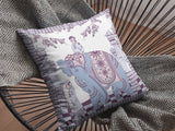 18? Blue Purple Ornate Elephant Zippered Suede Throw Pillow