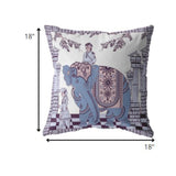 18? Blue Purple Ornate Elephant Zippered Suede Throw Pillow