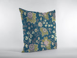 16? Teal Green Jacobean Zippered Suede Throw Pillow