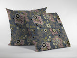 16? Gray Pink Jacobean Zippered Suede Throw Pillow