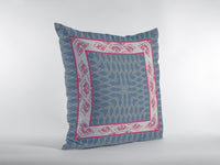 16" Pink Blue Nest Ornate Frame Zippered Suede Throw Pillow