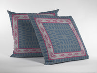 16" Pink Blue Nest Ornate Frame Zippered Suede Throw Pillow