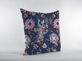 16" Navy Pink Peacock Zippered Suede Throw Pillow