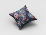 16" Navy Pink Peacock Zippered Suede Throw Pillow