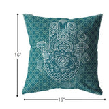 16? Teal White Hamsa Suede Zippered Throw Pillow