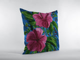 16? Pink Blue Hibiscus Zippered Suede Throw Pillow