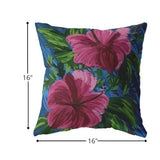16? Pink Blue Hibiscus Zippered Suede Throw Pillow