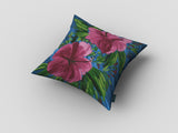 18? Pink Blue Hibiscus Zippered Suede Throw Pillow