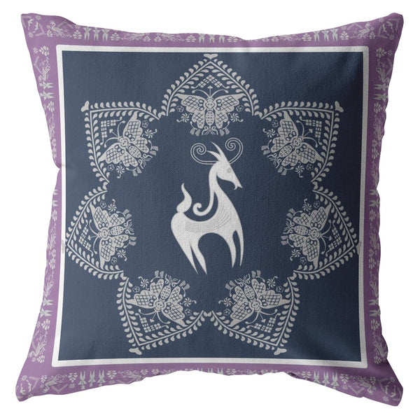 18? Navy Purple Horse Zippered Suede Throw Pillow