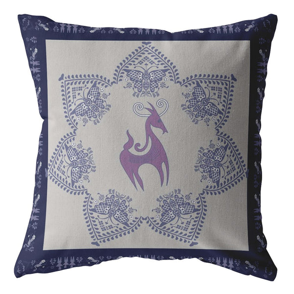 16? Gray Purple Horse Zippered Suede Throw Pillow