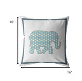 16? Blue White Elephant Zippered Suede Throw Pillow