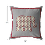 16? Red Gray Elephant Zippered Suede Throw Pillow