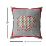 18? Red Gray Elephant Zippered Suede Throw Pillow