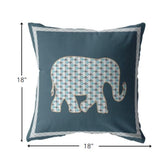 18â Spruce Blue Elephant Zippered Suede Throw Pillow