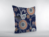 16? Indigo Orange Floral Suede Zippered Throw Pillow