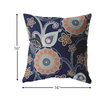 16? Indigo Orange Floral Suede Zippered Throw Pillow