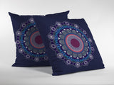 16"x16" Navy Zippered Suede Floral Throw Pillow