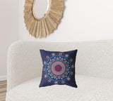 18"x18" Navy Zippered Suede Floral Throw Pillow