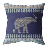 16? Navy Ornate Elephant Zippered Suede Throw Pillow