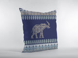 16? Navy Ornate Elephant Zippered Suede Throw Pillow