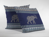 16? Navy Ornate Elephant Zippered Suede Throw Pillow