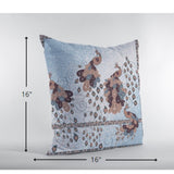 16? Blue Brown Boho Bird Zippered Suede Throw Pillow