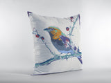 18? Blue White Robin Zippered Suede Throw Pillow