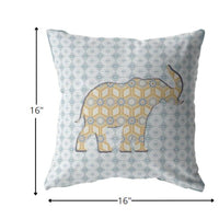 16" Blue Yellow Elephant Zip Suede Throw Pillow