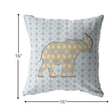 16" Blue Yellow Elephant Zip Suede Throw Pillow