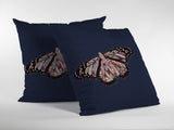 16" Denim Blue Butterfly Zippered Suede Throw Pillow