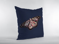 18" Denim Blue Butterfly Zippered Suede Throw Pillow