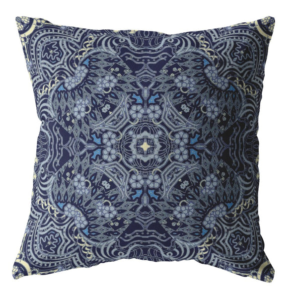 18? Indigo Boho Ornate Zippered Suede Throw Pillow